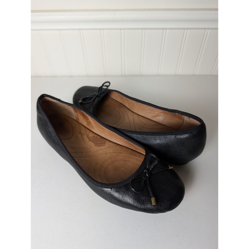 Clarks Collection Leather Ballet Flats Bow Top Lyrical Rhyme Black Size 10M